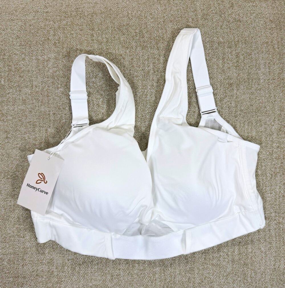 HoneyCurve Women’s White High Support Wireless Padded Sports Bra XL D